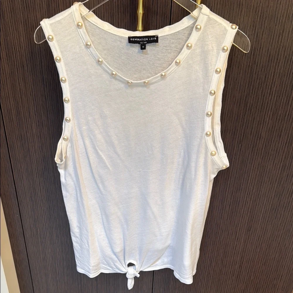 Generation Love pearl accents tank top in white 🤍